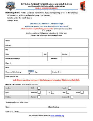 130th US National Target Championships Registration Form
