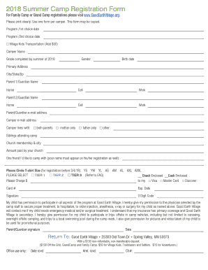 2018 Summer Camp Registration Form - Good Earth Village