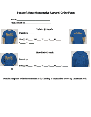 Bancroft Gems Gymnastics Apparel Order Form