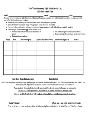 park vista high school community service form