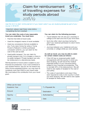 Student Finance England - Travel Abroad Expenses Claim Form - 2018/19. Travel Abroad Expenses Claim Form