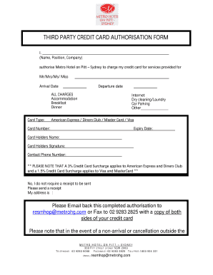 Third party credit card authorisation form - IFTA Conference 2016