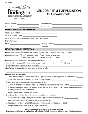 VENDOR PERMIT APPLICATION for Special Events - City of ...