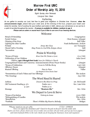 United Methodist Church Bulletins - Fill Online, Printable, Fillable, Blank | pdfFiller