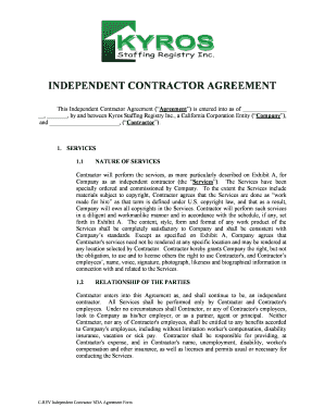 Independent contractor agreement - Kyros Staffing Registry, Inc.