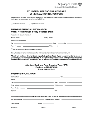 st. joseph heritage healthcare eft/era authorization form