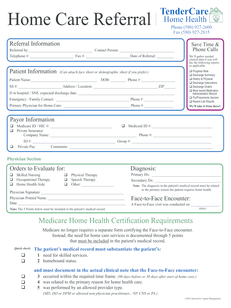 home health referral form Preview on Page 1