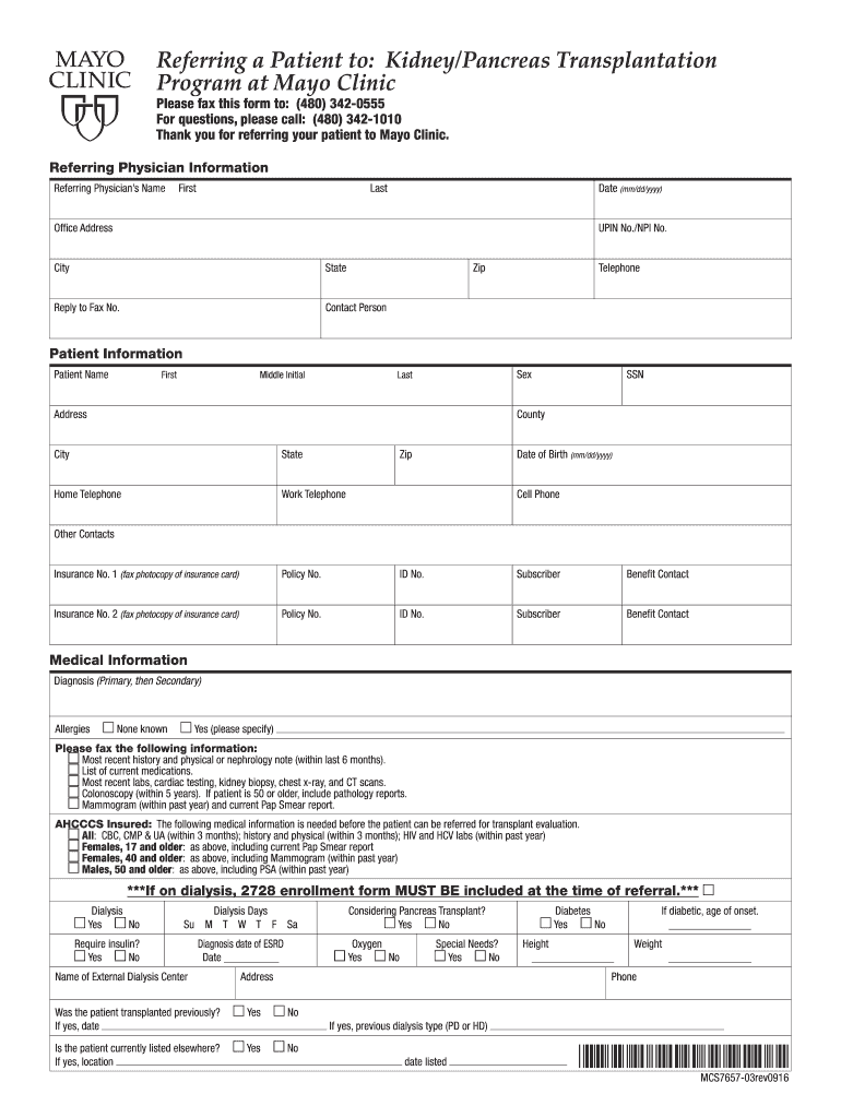 mayo clinic kidney transplant referral form Preview on Page 1