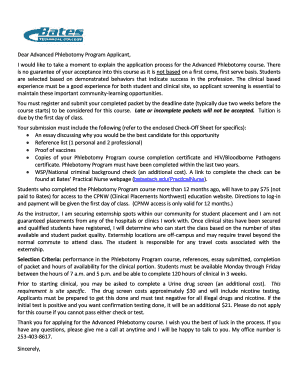 Dear Advanced Phlebotomy Program Applicant, I would ... - BatesTech