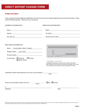 direct deposit change form - Oklahoma Fidelity Bank