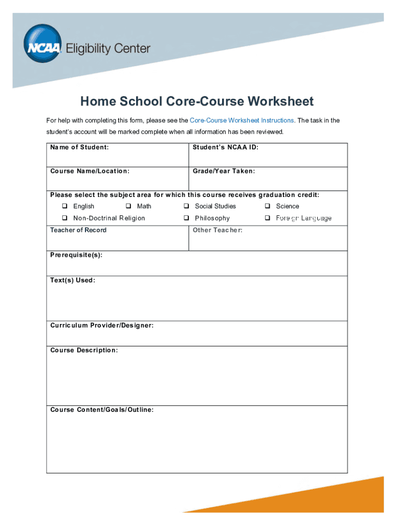 ncaa homeschool core course worksheet Preview on Page 1