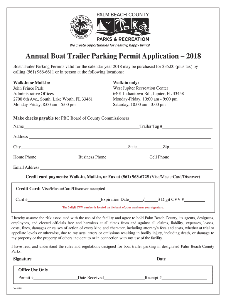 Fillable Online Annual Boat Trailer Parking Permit Application2018 Fax Email Print pdfFiller
