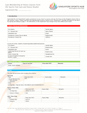 Gym Membership & Fitness Classes Form - Singapore Sports Hub