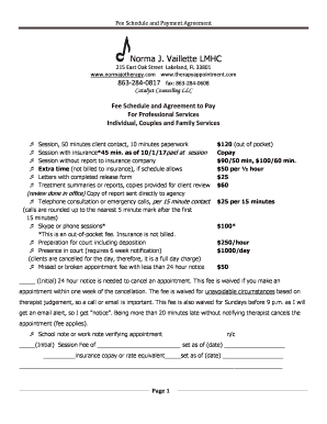 Fee Schedule and Payment Agreement - Norma Jo Therapy