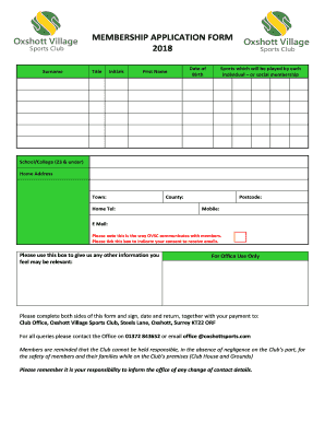 Membership application form 2018 - Oxshott Village Sports Club