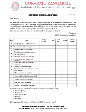 STUDENT FEEDBACK FORM Form No: 226 - me.griet.ac.in