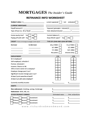 fillable online mortgages the insiders guide refinance info refinancing worksheet
