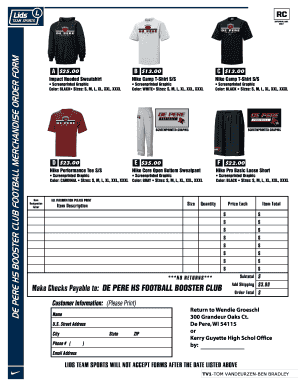 Fillable Online DE PERE HS FOOTBALL BOOSTER CLUB Merch Flyer 10 Fax ...