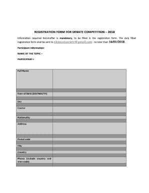 REGISTRATION FORM FOR DEBATE COMPETITION 2018