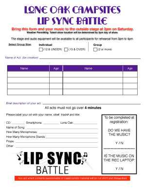 Lip Sync Outside Registration - Lone Oak Campsites