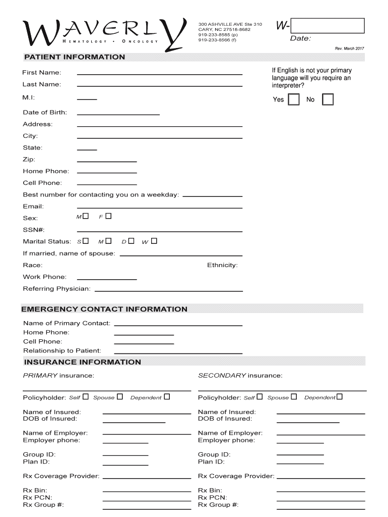 New Patient Documentation PDF - Waverly Hematology Oncology Preview on Page 1