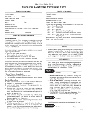 Standards & Activities Permission Form - High Point NC Stake
