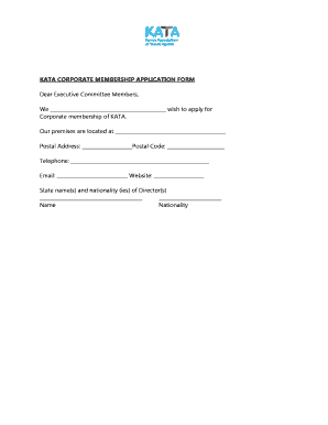 KATA CORPORATE MEMBERSHIP APPLICATION FORM