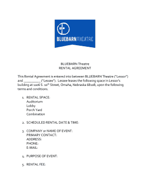 Fillable Online Sample Rental Agreement Blue Barn Theatre Fax