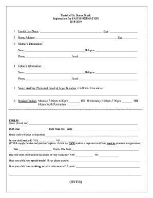 Faith Formation Registration - St. Simon Stock Parish
