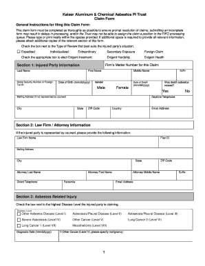 KACC Asbestos Personal Injury Claim Form