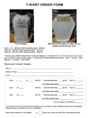 Template list order t shirt