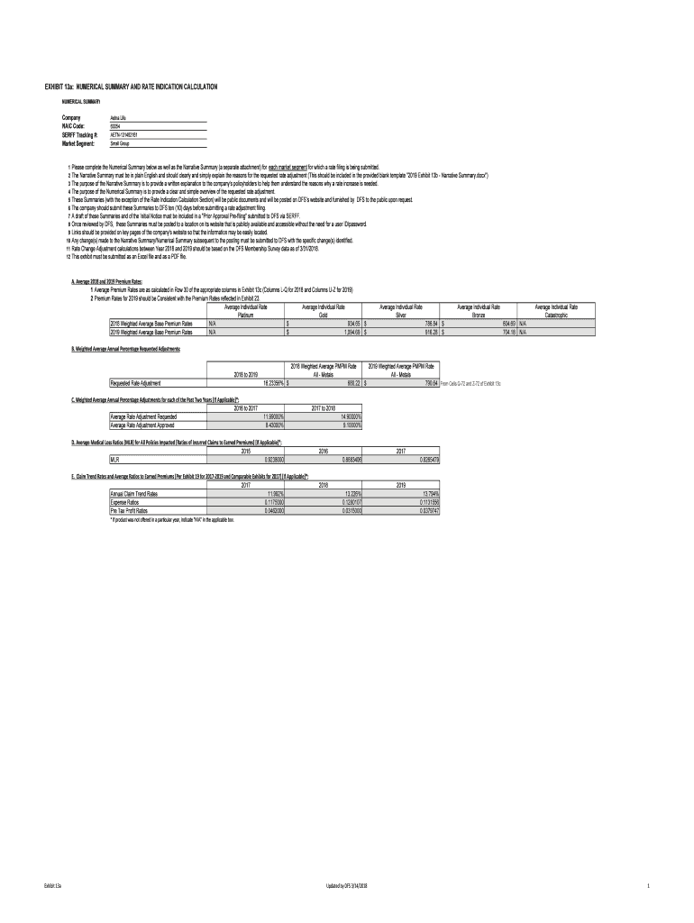 Fillable Online Exhibit 13A Numerical Summary and Rate Indication