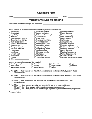 Fillable Online Adult Intake Form - Potomac Center Inc Fax Email Print ...