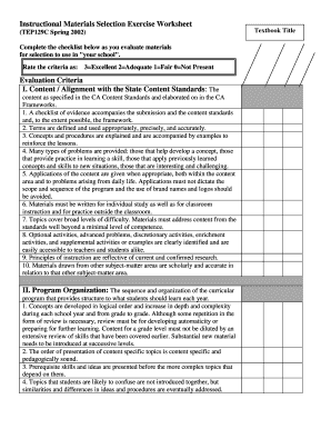 Instructional Materials Selection Exercise - Education Studies