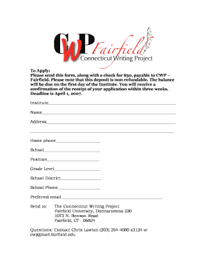 To Apply: Please send this form, along with a check - CWP-Fairfield