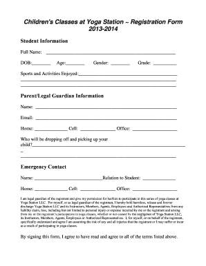 Children 's Classes at Yoga Station Registration Form 2013-2014