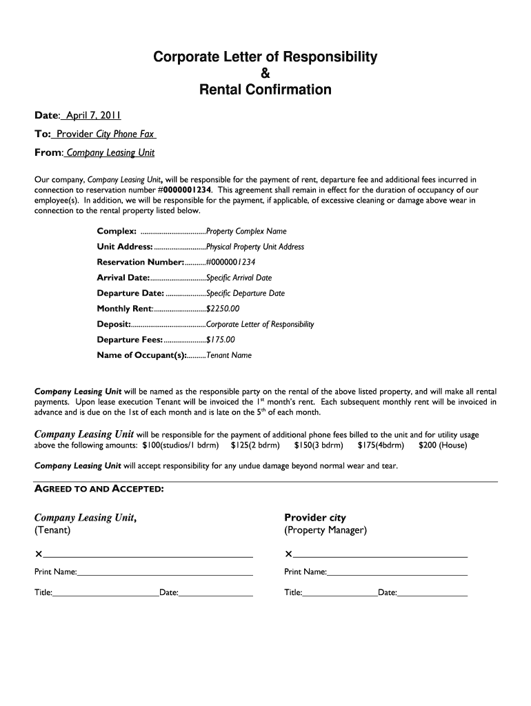 Corporate Letter Of Responsibility Fill Out Sign Online DocHub