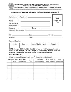APPLICATION FORM FOR LECTURERS (Ad-hoc)/ACADEMIC ...