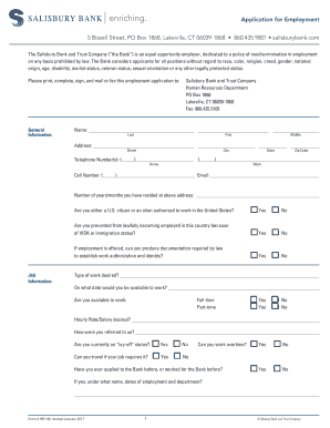 Fillable Online Application for Employment - Salisbury Bank Fax Email ...