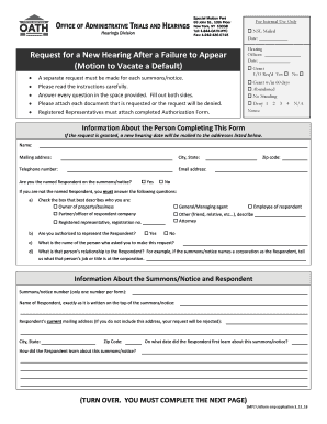 request for a new hearing after a failure to appear