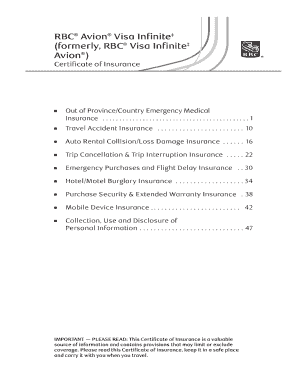 rbc visa infinite avion certificate of insurance - DocPlayer.net