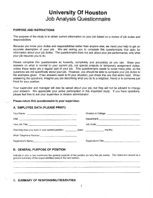 fillable online job analysis questionnaire form university job analysis questionnaire example