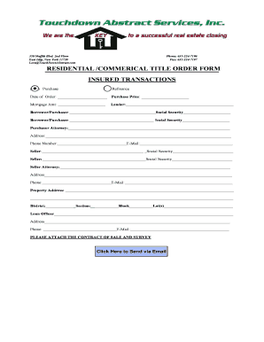 residential /commerical title order form insured transactions