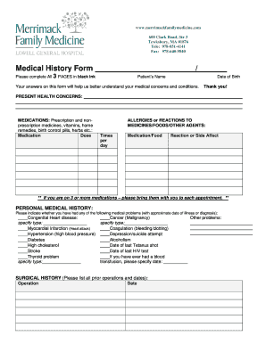 Medical History Form - Merrimack Family Medicine
