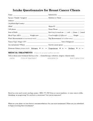 Fillable Online Intake Questionnaire for Breast Cancer Clients Fax ...