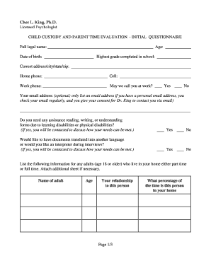 Custody Evaluation Initial Questionnaire - Dr. Cher L. King