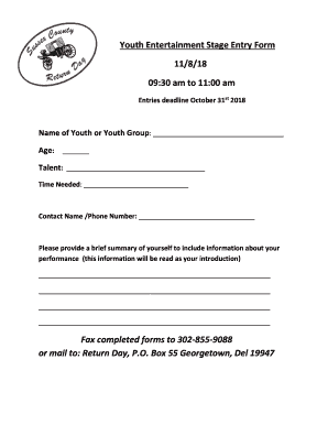 Youth Entertainment Stage Entry Form
