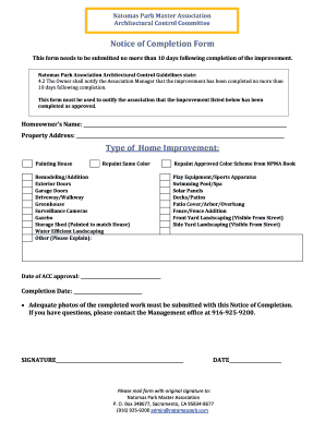 Home Improvement Application - Natomas Park Master Association