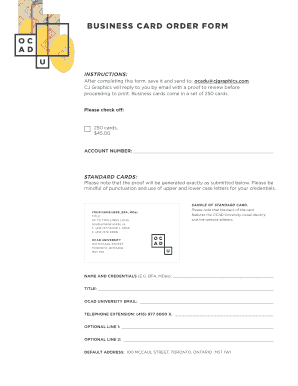 Business card order form - OCAD University