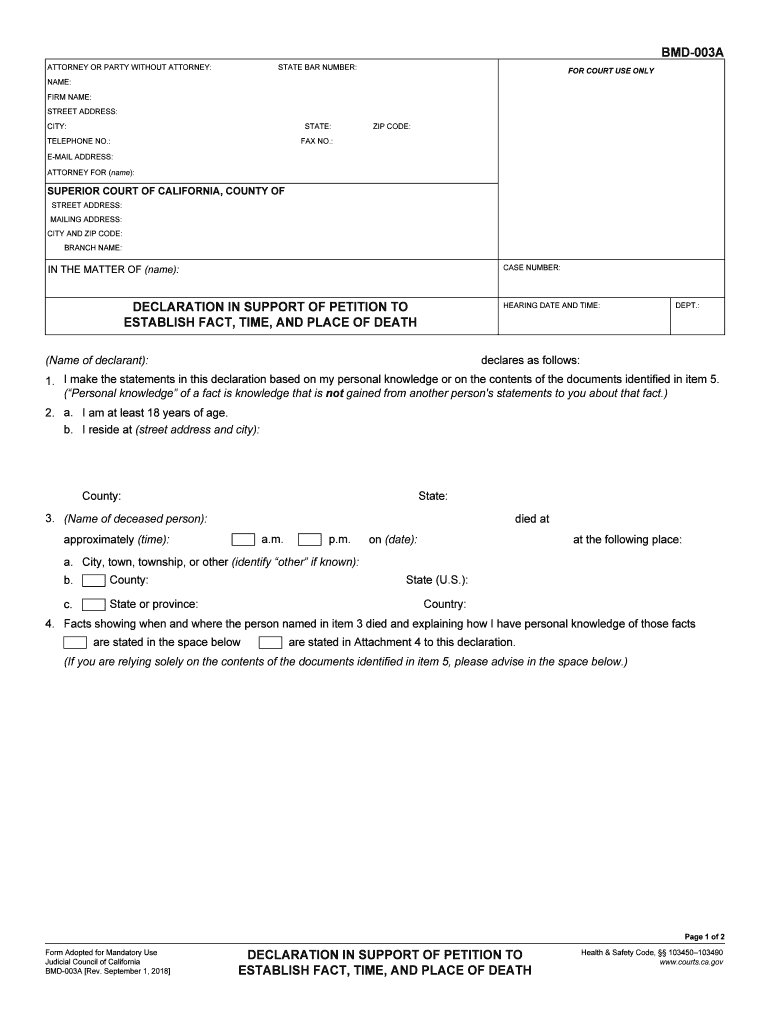 declaration petition death sample Preview on Page 1